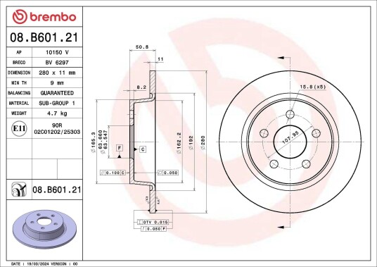 Bremseskive BREMBO 08.B601.21