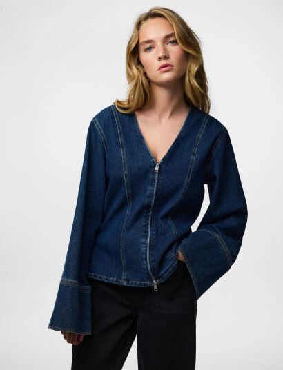 Pieces Pcflora Ls Denim Shirt Blue XL