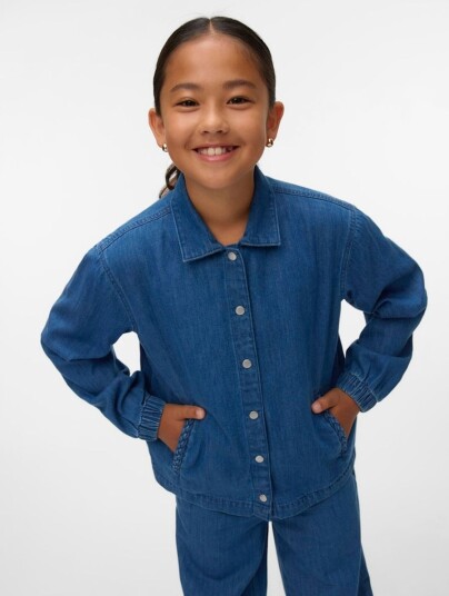 Vero Moda Girl Tenna skjorte lang erm  mellomblå denim (152 / 12 år)