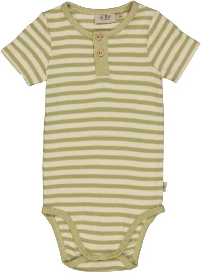 Wheat Body Placket Ss Green Stripe (74 / 9 mnd)