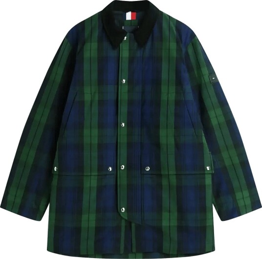 Tommy Hilfiger Long Check Waxed Barn Coat   BLACKWATCH CHECK   L