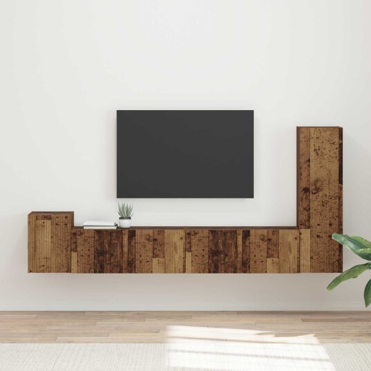 TV benksett Veggmontert 3 pcs Gammelt tre Konstruert tre TV benksett Veggmontert 3 pcs Gammelt tre Konstruert tre