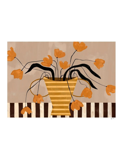 The Poster Club The Poster Club X Frankie Penwill   Flowers In Yellow Striped Vase   Multi/patterned   50X 70CM