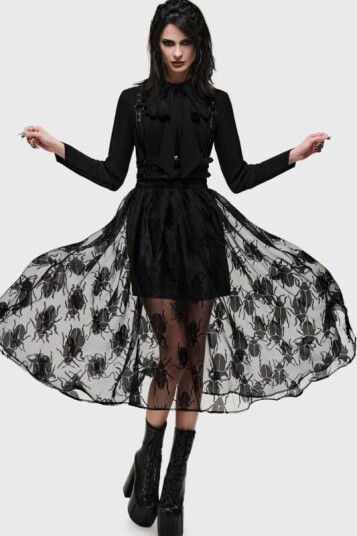 Killstar   Goth Middellangt skjørt   What Darkness Returns   Insecta Midi Skirt   S til 4XL   Damer   svart