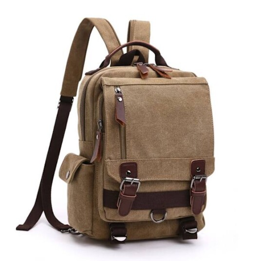 ny liten lerretsryggsekk herre Reiseryggsekk Multifunksjonell skulderveske for Laptop ryggsekk Skolesekker Dame Dagsekk Perfet khaki 2
