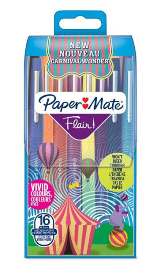 Paper Mate Flair Felt Tip Pens  Medium Point 0.7mm  Assorted Carnival Colours  16 Count