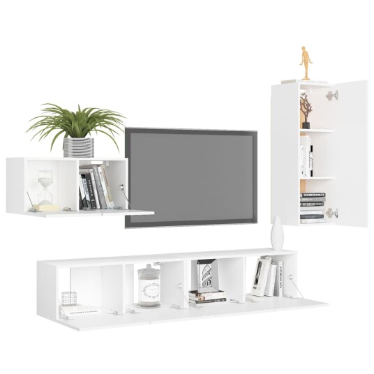 vidaXL TV-benksett 4 deler hvit sponplate vidaXL TV-benksett 4 deler hvit sponplate