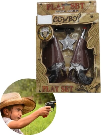 Cowboy lekesett pistoler og sheriffstjerne tilbehør til utkledning