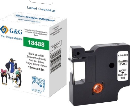 G&G 21699 Svart På Hvitt Kontinuerlig Etikett Svart Nylon Dymo 1,9 Cm