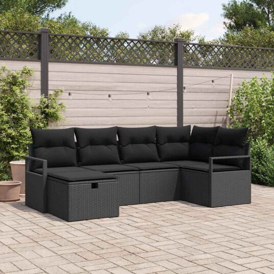 vidaXL Sofa sett 6 stk. Svart polyrotting