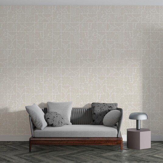 Tapet Beige Blomstret Geometrisk Mønster Tapet Beige Blomstret Geometrisk Mønster
