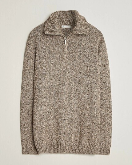 KnowledgeCotton Apparel Heavy Knitted Half Zip Brown