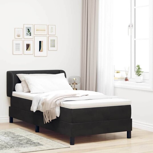 Box Spring Seng med Madrass Svart 90x200 cm i Fløyel