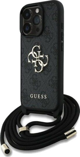GUESS 4G Big Logo Cord Stap Crossbody Case for iPhone 16 Pro Black