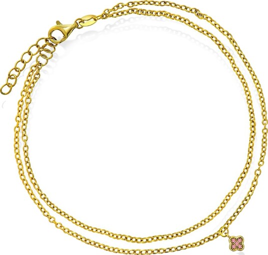 Pan Jewelry Ankelkjede i 925 forgylt sølv med kløver og zirkonia 25 cm