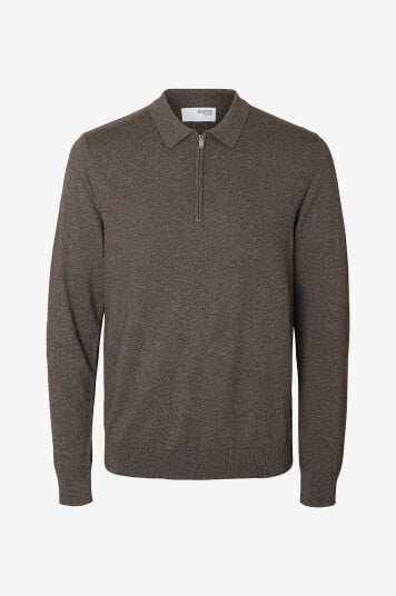 Selected Homme Genser slhBerg LS Half Zip Polo Grå Selected Homme Genser slhBerg LS Half Zip Polo Grå