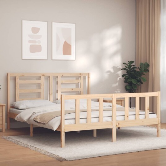 vidaXL Sengeramme med hodegavl 160x200 cm heltre