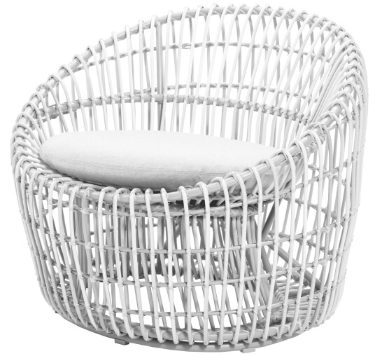 Cane-line Nest Round lenestol Hvit med hvit pute Hvit
