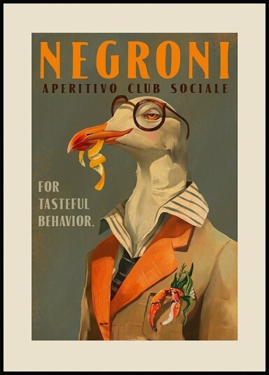 Vintage Art Deco Negroni Of A Fancy Seagull Poster Plakat / 30x40cm Vintage Art Deco Negroni Of A Fancy Seagull Poster Plakat / 30x40cm