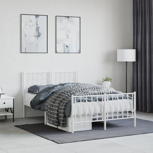 vidaXL Sengeramme i metall med hode- og fotgavl hvit 120x190 cm 8721012250345