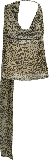 Gina Tricot Leopard Scarf Cowlneck Top - Beige - XS