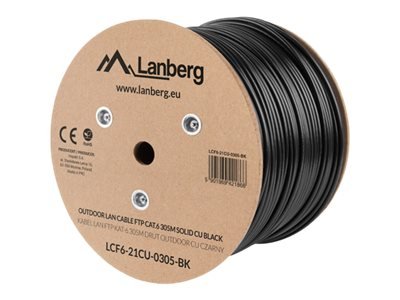 Lanberg - Samlet Kabel - 305 M - Foliebelagt Uskjermet Tvinnet Kabelpar (F/Utp) - Cat 6 - Utendørs Solid - Svart