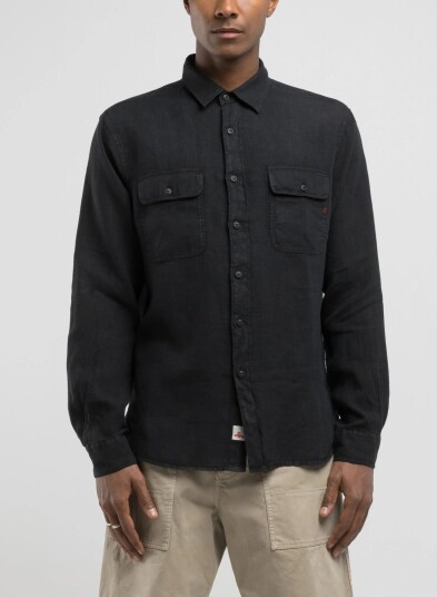Replay Regular Linen Shirt Black L