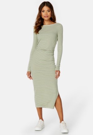 BUBBLEROOM Vendela drapy striped dress Green / Striped 4XL