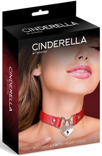 Collar With Heart Lock Vegan Leather Red