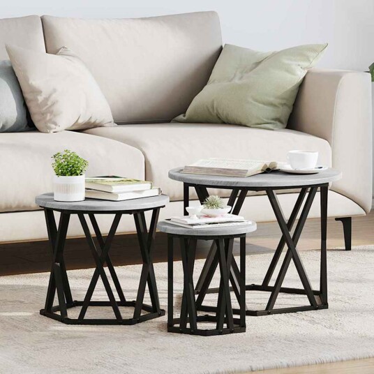  Nesting Side Tables 3 stk Grå Sonoma Konstruert Tre