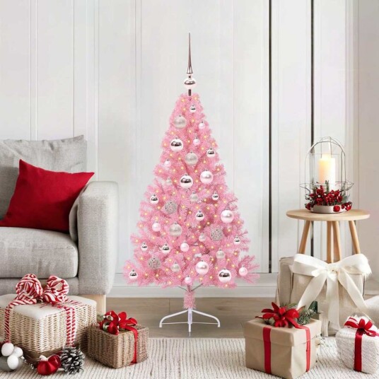  Kunstig Forhåndsopplyst Juletre med 150 LED Rosa 120 cm PVC