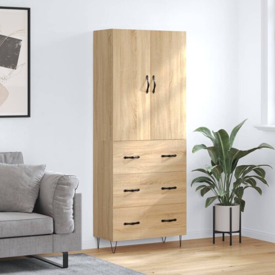 Highboard sonoma eik 69,5x34x180 cm konstruert tre