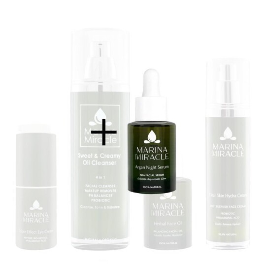 Marina Miracle Stor hudpleiepakke For normal / sensitiv / eksem hud Clear Skin Hydra Cream 50ml / Argan Night Serum 30ml