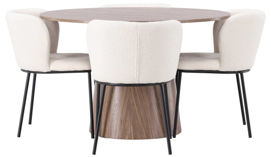 Venture Design Lanzo & Edina spisegruppe Hvit/natur 4 stoler & bord 120 cm