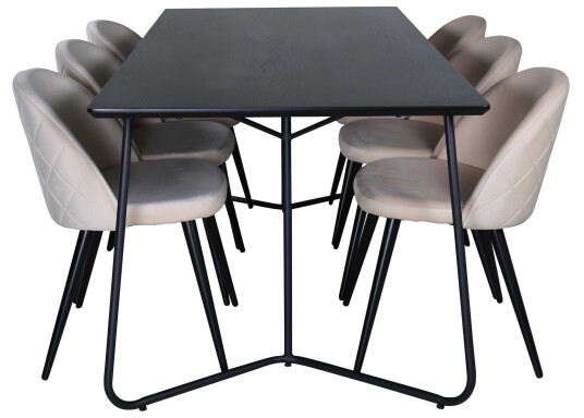 Venture Design Petra & Velvet spisegruppe Beige/svart 6 stoler & bord 190 x 90 cm