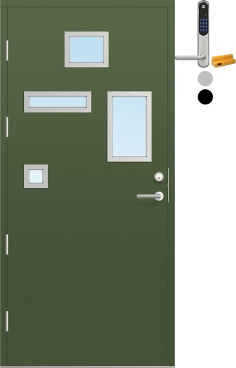 Ytterdør Bygg1 Fjell 08 Klarglass med Yale Entrus BxH: 90x200 cm, Venstre, NCS S-6020-G30Y, Grønn, Yale Sølv Ytterdør Bygg1 Fjell 08 Klarglass med Yale Entrus BxH: 90x200 cm, Venstre, NCS S-6020-G30Y, Grønn, Yale Sølv