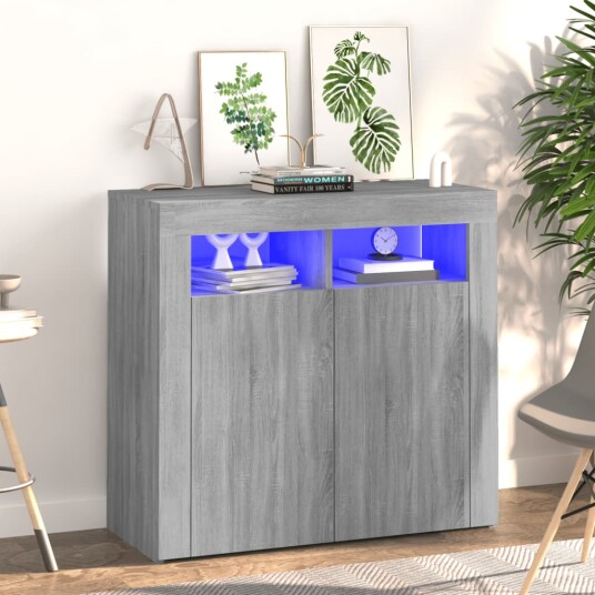 vidaXL Skjenk med LED-lys grå sonoma 80x35x75 cm vidaXL Skjenk med LED-lys grå sonoma 80x35x75 cm