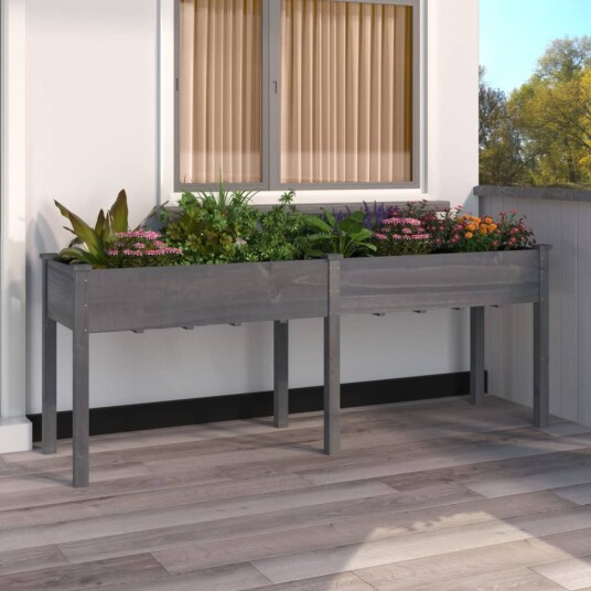 vidaXL Plantekasse med foring grå 203x53x76 cm heltre gran vidaXL Plantekasse med foring grå 203x53x76 cm heltre gran