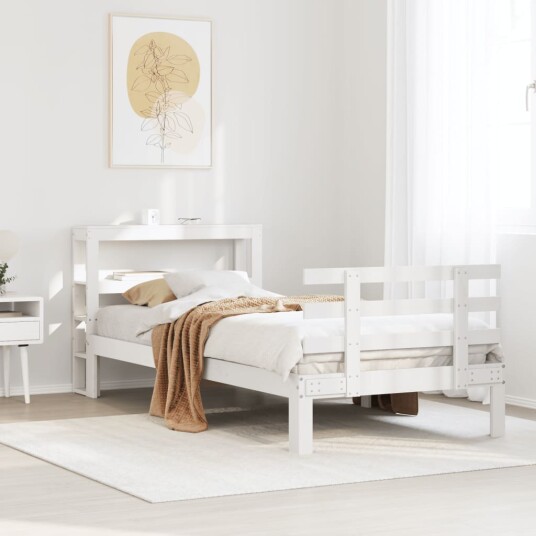 vidaXL Sengeramme med hodegavl hvit 100x200 cm heltre furu