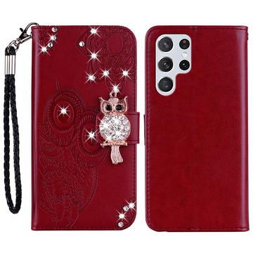 Samsung Galaxy S24 Ultra Ugle Rhinestone Lommebok-deksel Rød