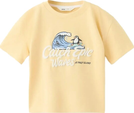 Mango Printed Cotton Blend T Shirt Yellow 110