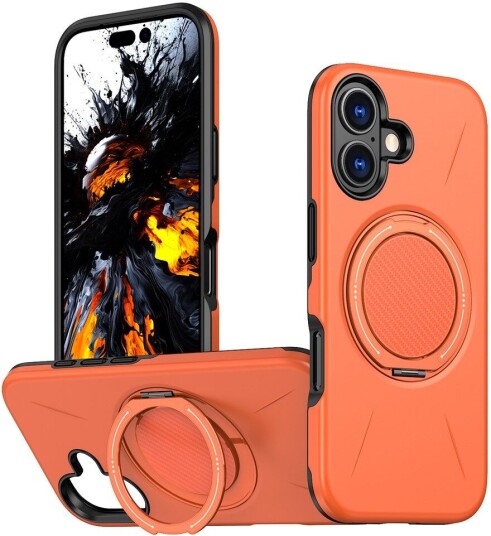 EIDERWOOD iPhone 17 Deksel med Roterende Kickstand – MagSafe Kompatibel – Oransje