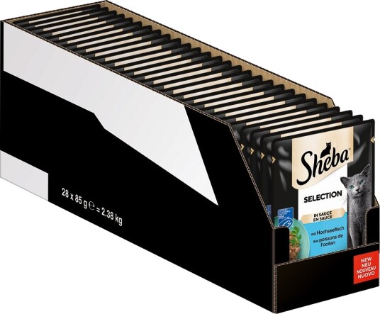 Sheba våtfôr Megapack Varianter Ferskhetspose Selection i saus med høysjøfisk 56 x 85 g
