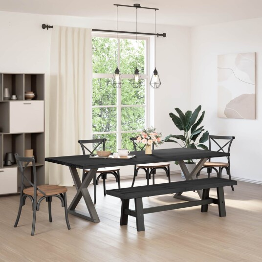 vidaXL Spisebenk NOAIN 180 x 41 x 45 cm Massiv furu Svart vidaXL Spisebenk NOAIN 180 x 41 x 45 cm Massiv furu Svart