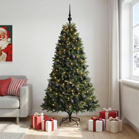 vidaXL Kunstig juletre med kuler 180 cm 300 LED-lys Varmhvit