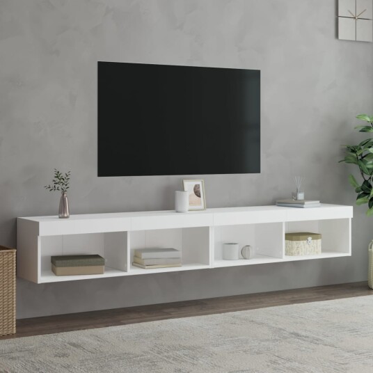 TV benker med LED lys 2 stk hvit 100x30x30 cm TV benker med LED lys 2 stk hvit 100x30x30 cm