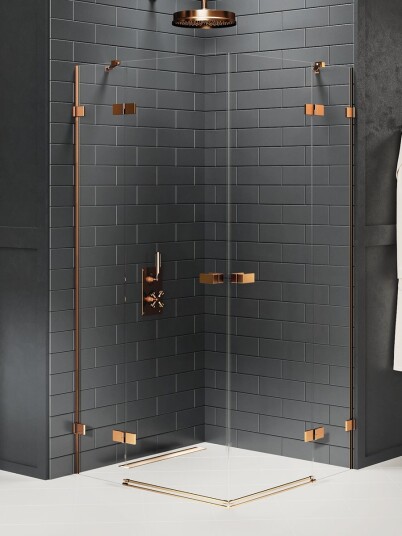AVEXA Dusjhjørne | To svingdører og to sidevegger | Børstet Kobber Copper Brushed 100x110x200
