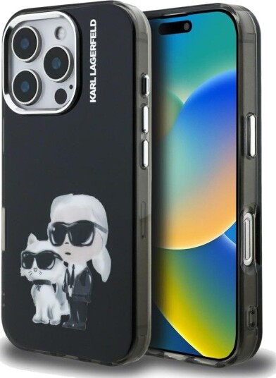 Karl Lagerfeld Mobildeksel iPhone 16 Pro Aquarelle Karl & Choupette Svart