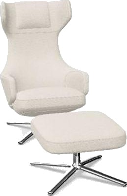 Vitra Grand Repos Lenestol med Fotskammel Nubia Elfenben/perle/ Krom Vitra Grand Repos Lenestol med Fotskammel Nubia Elfenben/perle/ Krom