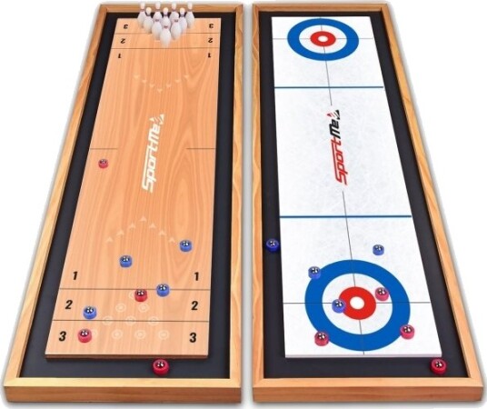 Sportme 3-i-1 Shuffleboard Bordspill med Curling og Bowling for Barn